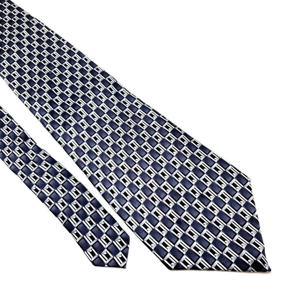 Pierre Cardin‎ Silk Tie Gray Geometric Print Short Wide